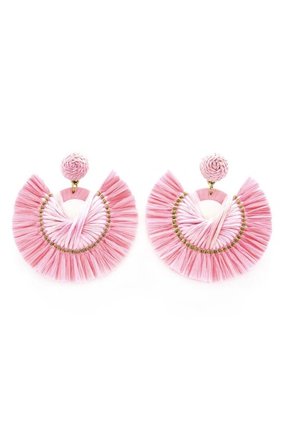 Shop Panacea Raffia Fringe Drop Earrings In Pink
