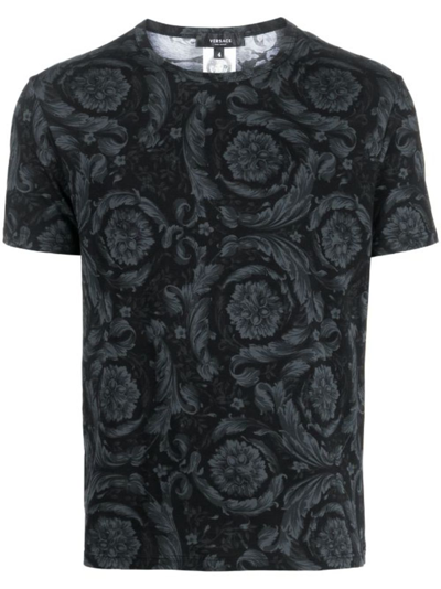 Shop Versace Black Barocco-print T-shirt