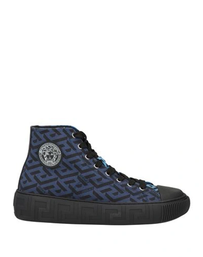 Shop Versace Man Sneakers Slate Blue Size 8.5 Textile Fibers, Calfskin