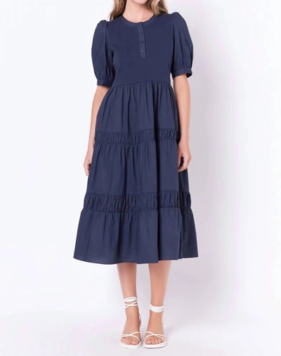 Shop English Factory Mixed Media Dress In Navy In Blue