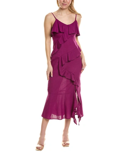 Shop Reveriee Ruffle Linen-blend Maxi Dress In Purple