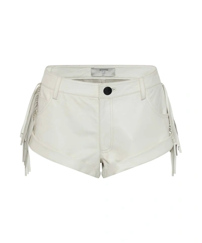 One Teaspoon Chaos Walking Fringed Leather Bandit Shorts In White In White