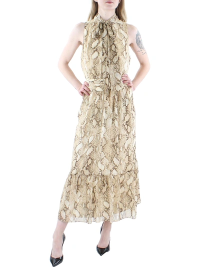 Shop Lauren Ralph Lauren Womens Chiffon Snake Print Midi Dress In Beige