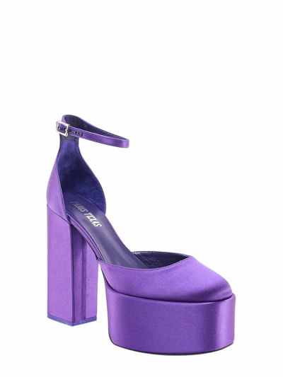 Paris Texas Satin Round Toe Platform Sandals In Purple