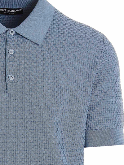 Shop Dolce & Gabbana Knit Polo Shirt In Light Blue