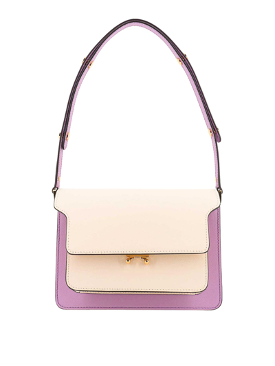 Shop Marni Leather Shoulder Bag With Bellows Detail In Purple