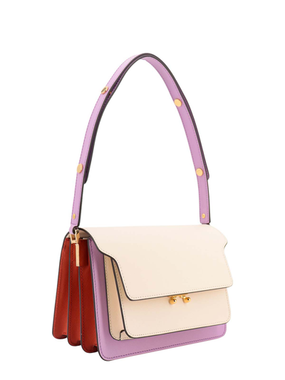 Shop Marni Leather Shoulder Bag With Bellows Detail In Purple