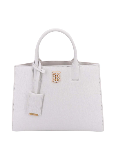 Shop Burberry Leather Handbag Iconic Front Monogram In White