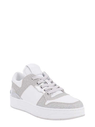 Shop Jimmy Choo Leather Sneakers With Glittered Profiles In White