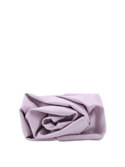 Shop Burberry Leather Clutch With Frontal Rose In Purple