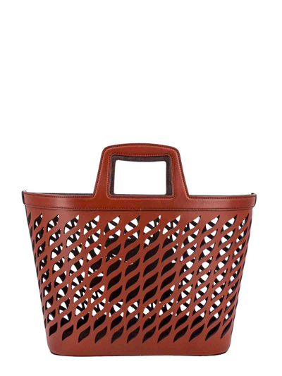 Shop Etro Perforated Leather Handbag In Brown
