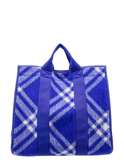 Shop Burberry Wool Leather Shoulder Bag Check Motif In Blue