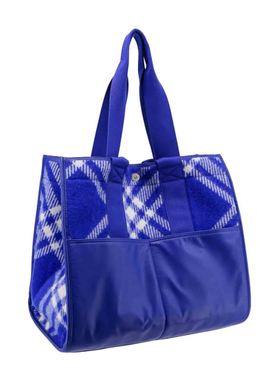 Shop Burberry Wool Leather Shoulder Bag Check Motif In Blue