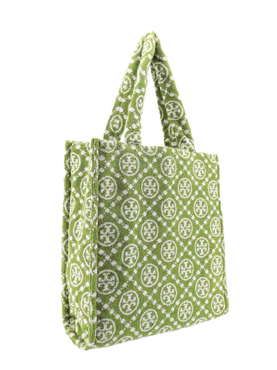 Shop Tory Burch Terry Shoulder Bag All-over T-monogram Print In Green