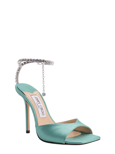 Jimmy Choo Satin Sandals With Rhinestone Detail In Green