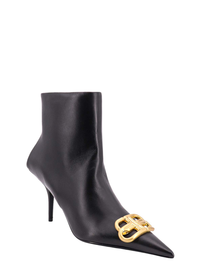 Shop Balenciaga Leather Ankle Boots With Frontal Monogram In Black