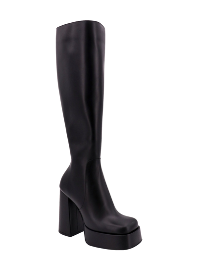 Versace Square Toe Block Heeled Boots In Black