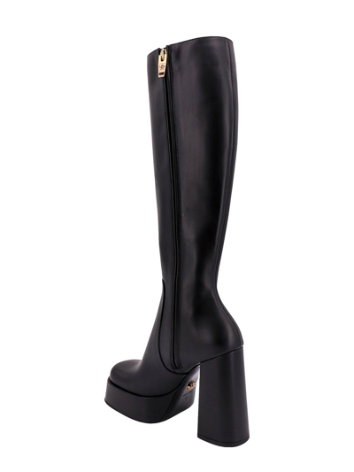 Versace Square Toe Block Heeled Boots In Black
