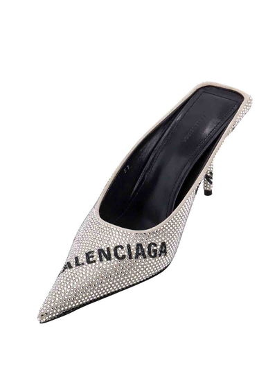 Shop Balenciaga Suede Mule With All-over Rhinestones In Silver