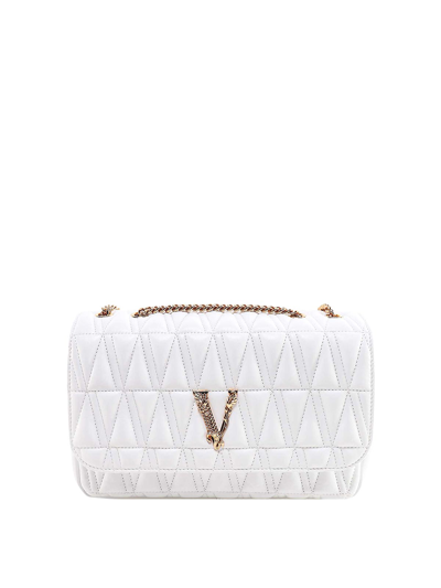 Shop Versace Matelass Leather Bag V Baroque Detail In White