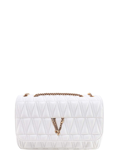 Shop Versace Matelass Leather Bag V Baroque Detail In White