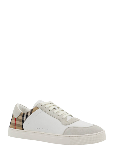 Shop Burberry Leather And Suede Sneakers In White