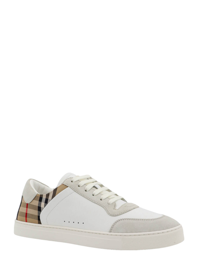 Burberry Men Stevie Leather And Check Canvas Sneakers In White