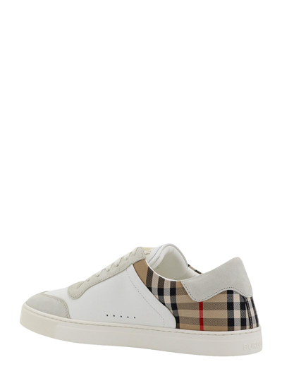 Burberry Men Stevie Leather And Check Canvas Sneakers In White