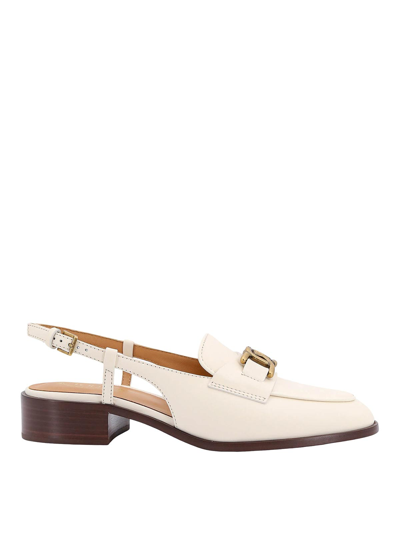 Shop Tod's Leather Loafer With Frontal Chain In White