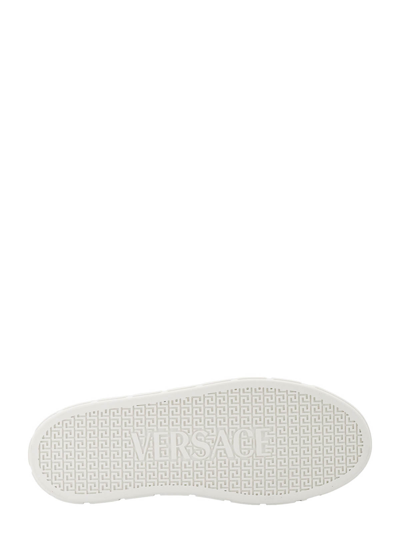 Shop Versace Leather Sneakers Embroidered La Greca In White