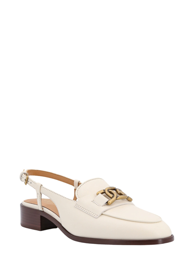 Shop Tod's Leather Loafer With Frontal Chain In White