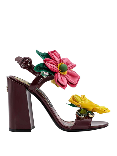 Shop Dolce & Gabbana Patent Leather Sandals Floral Application In Red
