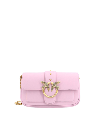 Shop Pinko Leather Shoulder Bag With Love Birds Buckle In Purple