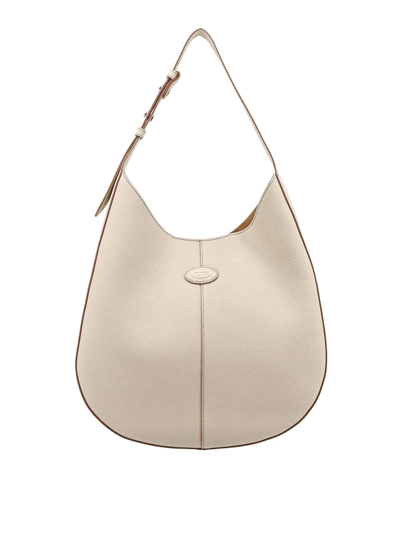 Shop Tod's Leather Shoulder Bag With Frontal Logo Patch In Beige