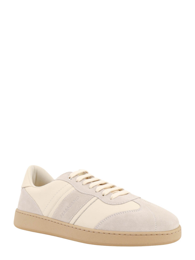 Shop Ferragamo Leather And Suede Sneakers In Beige