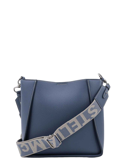 Shop Stella Mccartney Rafia Shoulder Bag With Frontal Logo In Blue