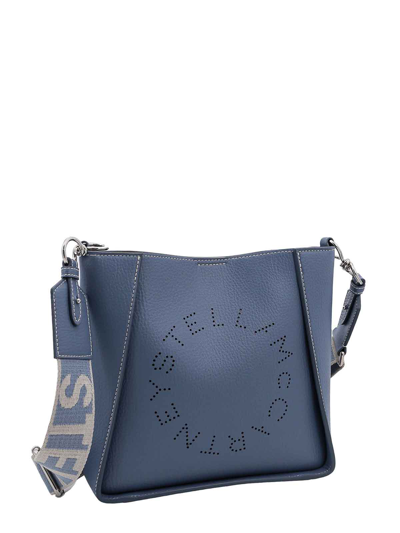 Shop Stella Mccartney Rafia Shoulder Bag With Frontal Logo In Blue