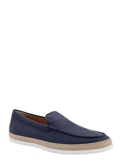 Shop Tod's Leather Loafer With Egraved Monogram In Blue