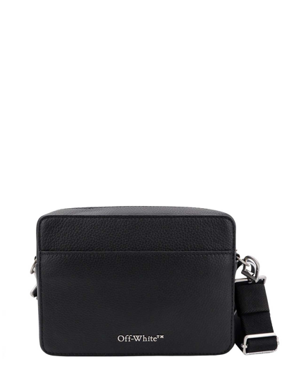 Shop Off-white Leather Shoulder Bag With Frontal Metal Logo In Black