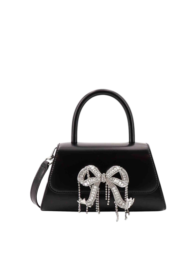 Shop Self-portrait Leather Handbag With Frontal Bow In Black