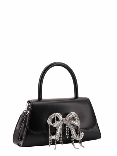 Shop Self-portrait Leather Handbag With Frontal Bow In Black
