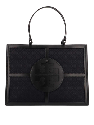 Shop Tory Burch Canvas Leather Bag Frontal Logo In Black