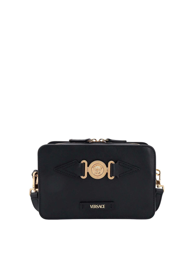Shop Versace Leather Shoulder Bag Frontal Medusa In Black