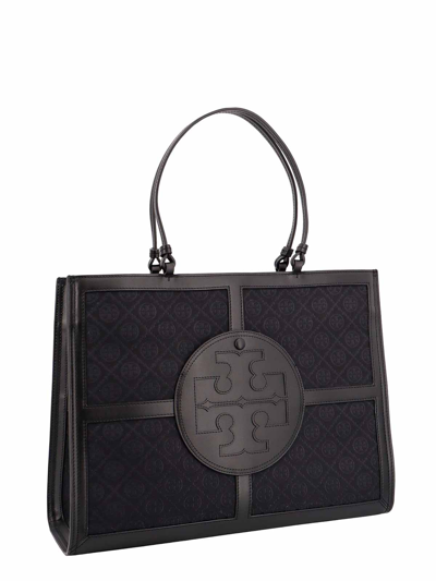 Shop Tory Burch Canvas Leather Bag Frontal Logo In Black