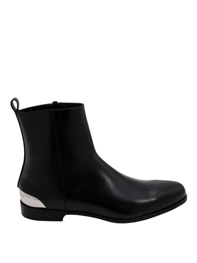Alexander Mcqueen Leather Ankle Boots In Black