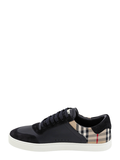 Burberry Black Sneakers With Suede Details And Check Motif In Leather Blend Man In Black
