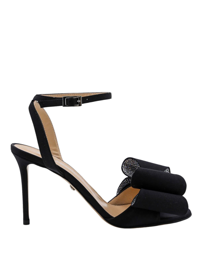 Shop Mach & Mach Satin Sandals With Rhinestones Detail In Black