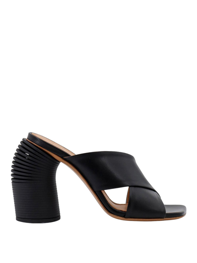Off-white Leather Criss Cross Spring Mules With Statement Heel 10 Cm In Black