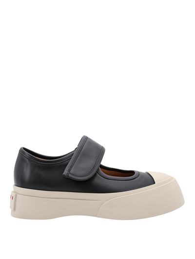 Shop Marni Leather Sneakers In Black