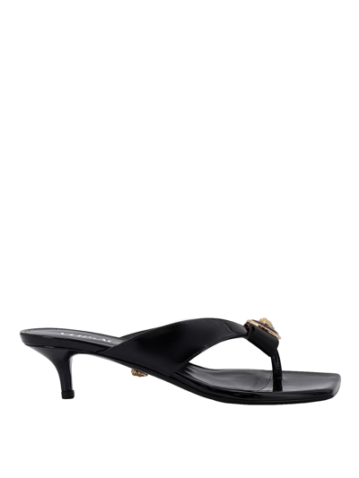 Shop Versace Patent Leather Sandals In Black